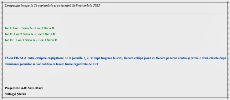 program competitional juniori u15